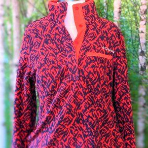 Columbia pullover fleece with snaps, coral and navy blue, size XS